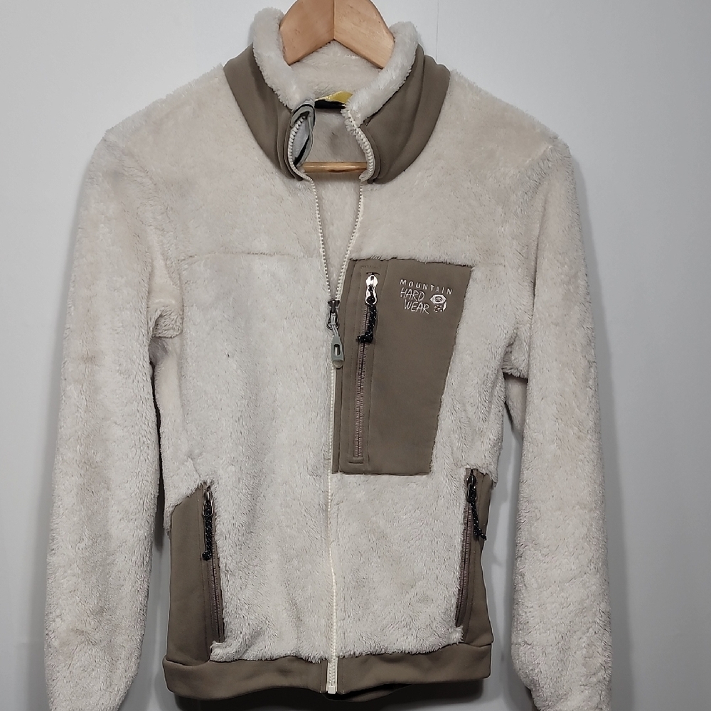 Mountain Hardwear Men's Cream and Tan Fleece Jacket